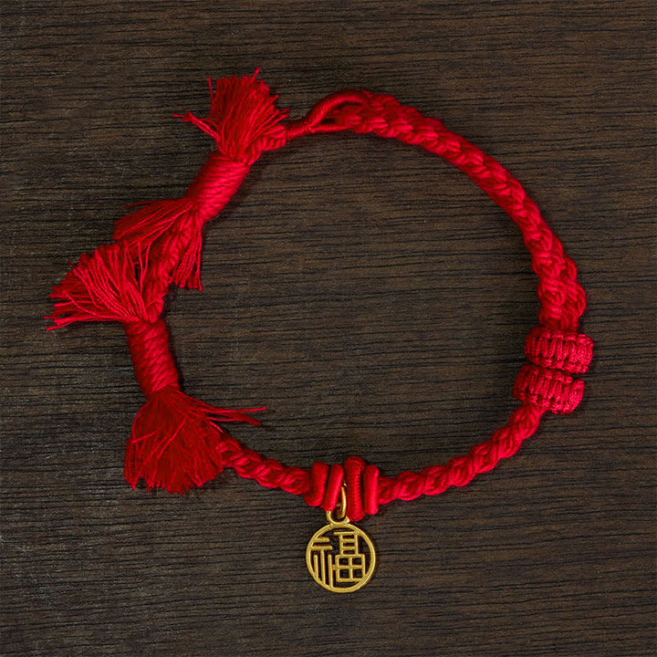 Buddha Stones Pulsera de hilo rojo con loto de cobre para un nuevo comienzo - Cordón rojo (circunferencia de la muñeca: 14–17 cm) - PERSONAJE FU - image 13
