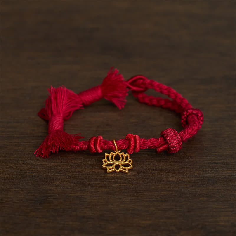 Buddha Stones Pulsera de hilo rojo con loto de cobre para un nuevo comienzo - image 1