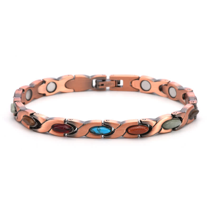 Buddha Stones Pulsera ajustable de eslabones con incrustaciones de turquesa y cobre antiguo - Varios colores - image 0