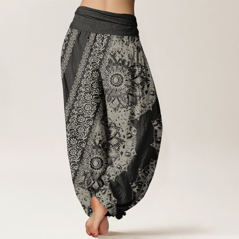 Pantalones Buddha Stones de algodón puro con estampado de mandalas y flores paralelas para mujer, cintura elástica - image 1