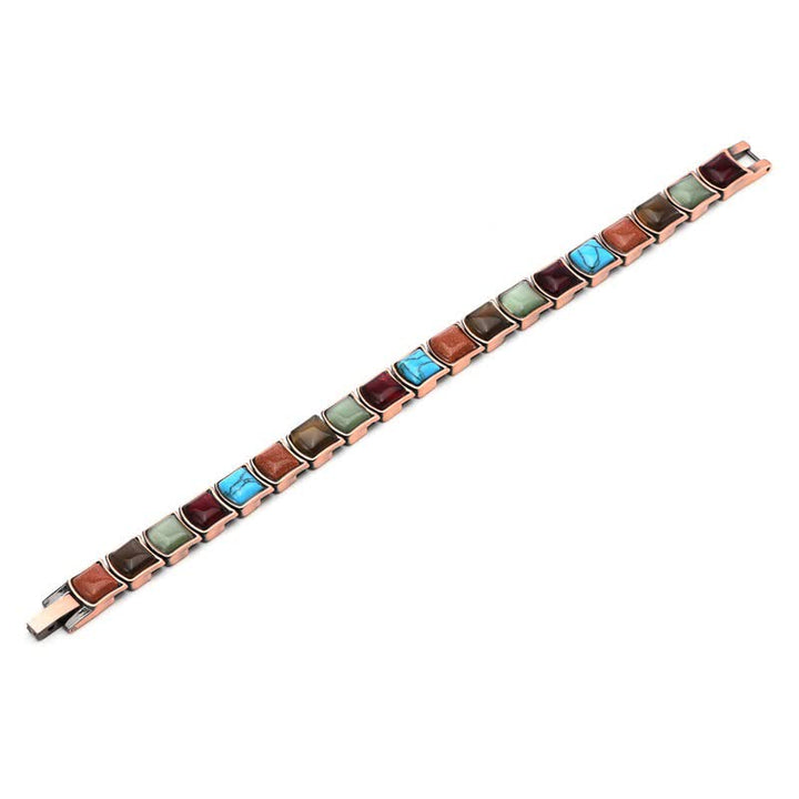 Buddha Stones Pulsera magnética vintage de cobre con incrustaciones de turquesa y equilibrio - image 4