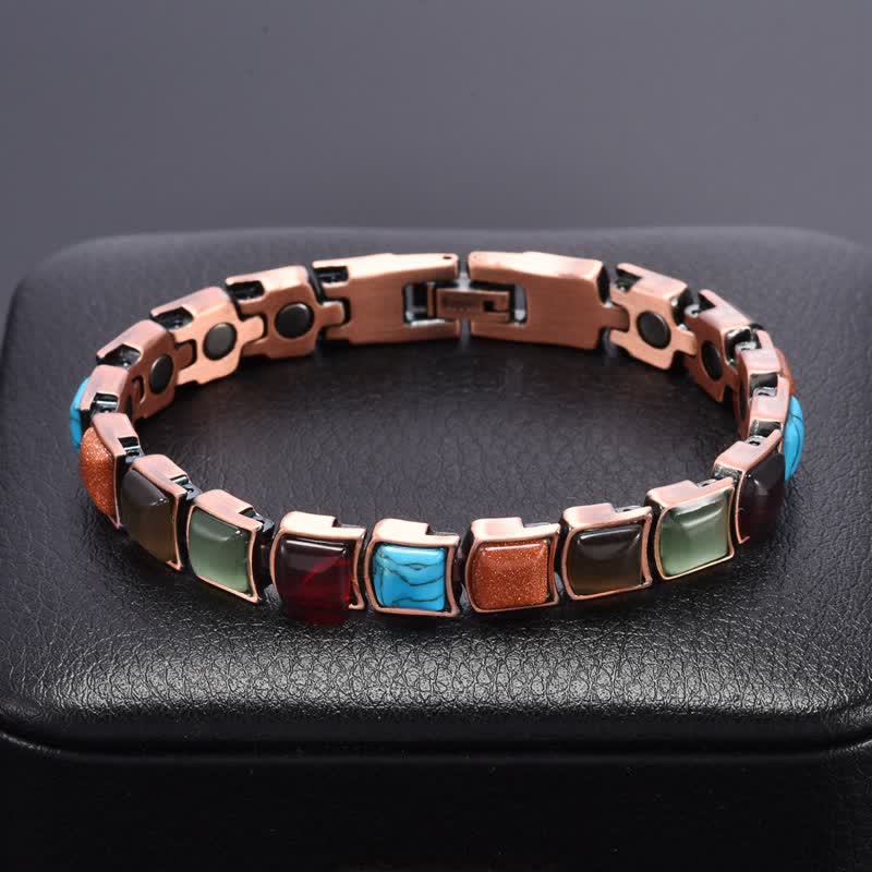 Buddha Stones Pulsera magnética vintage de cobre con incrustaciones de turquesa y equilibrio - image 1