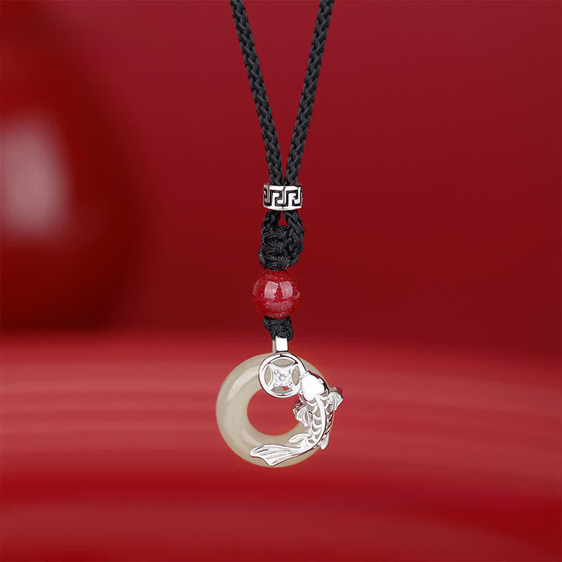 Buddha Stones Collar circular trenzado de estilo chino con diseño de pez koi de jade y éxito. - Jade Hetian (Prosperidad♥Suerte) - plata (pureza ♥ intuición) - image 11