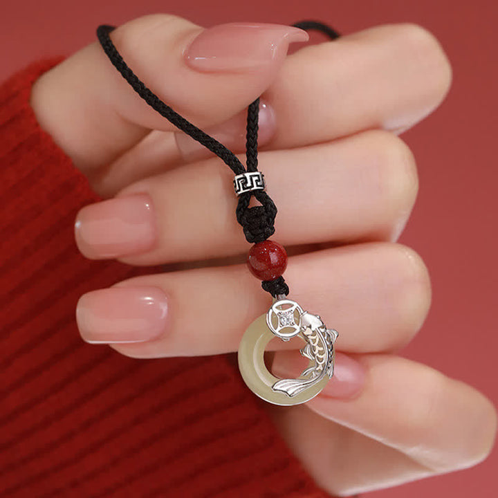 Buddha Stones Collar circular trenzado de estilo chino con diseño de pez koi de jade y éxito. - image 12