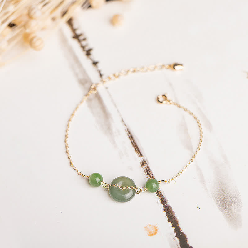 Buddha Stones Pulsera minimalista redonda con hebilla de jade Hetian Peace y diseño de armonía. - Jade Hetian (Prosperidad♥Suerte) - image 0