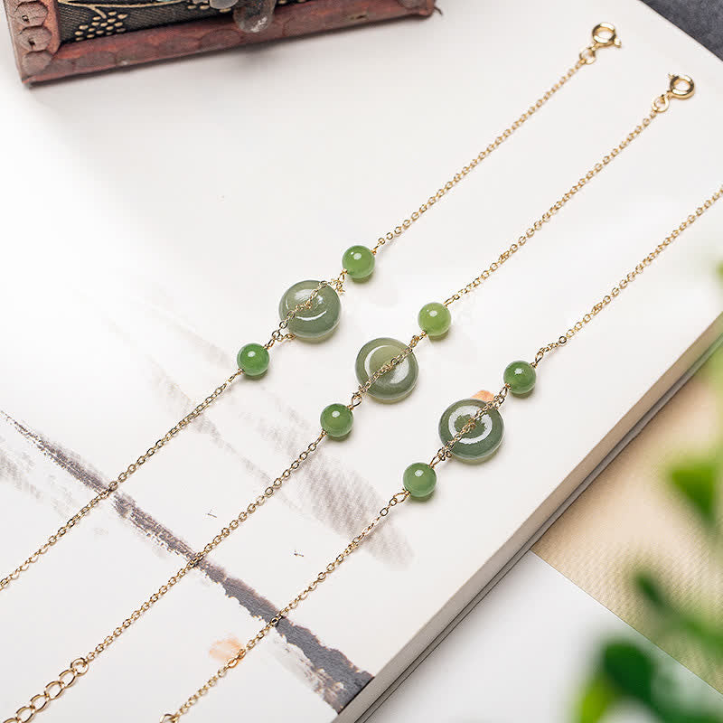 Buddha Stones Pulsera minimalista redonda con hebilla de jade Hetian Peace y diseño de armonía. - image 4