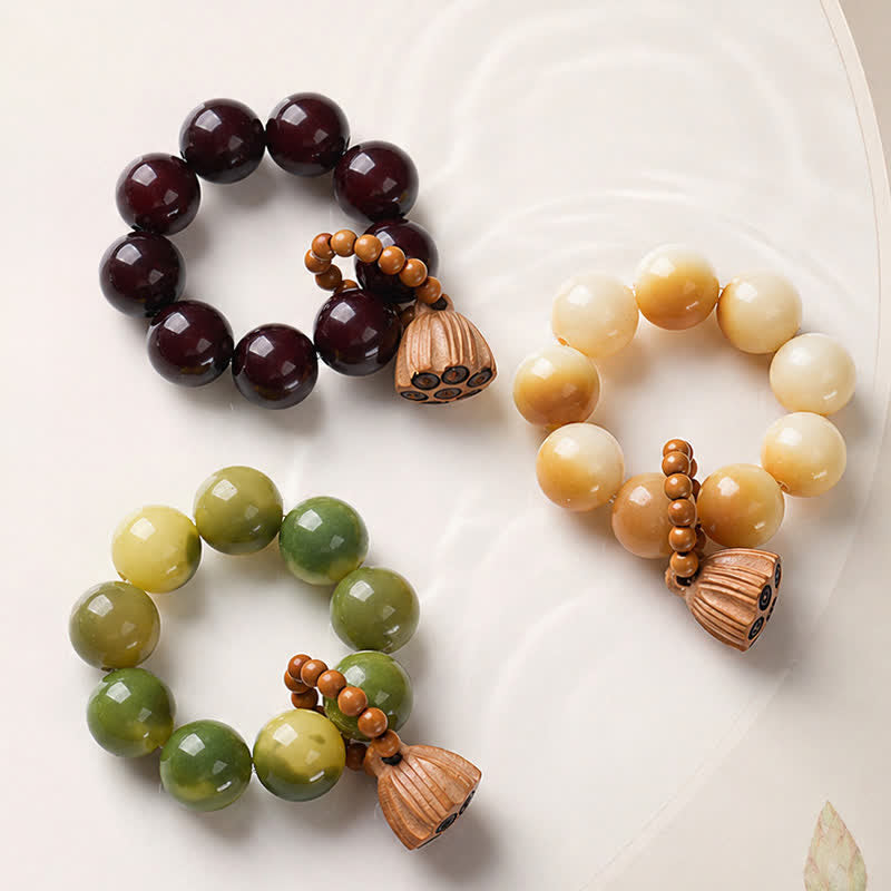 Buddha Stones Decoraciones de cuentas de meditación táctiles pulidas a mano con semillas de loto Bodhi blancas para la conexión a tierra. - image 0
