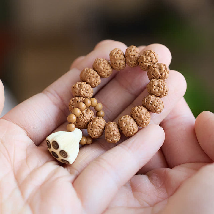 Buddha Stones Colgante de vaina de loto con semillas de vajra, pulido a mano, con cuentas táctiles para meditación. - Lotus (Iluminación ♥ Nuevos Comienzos) - image 0