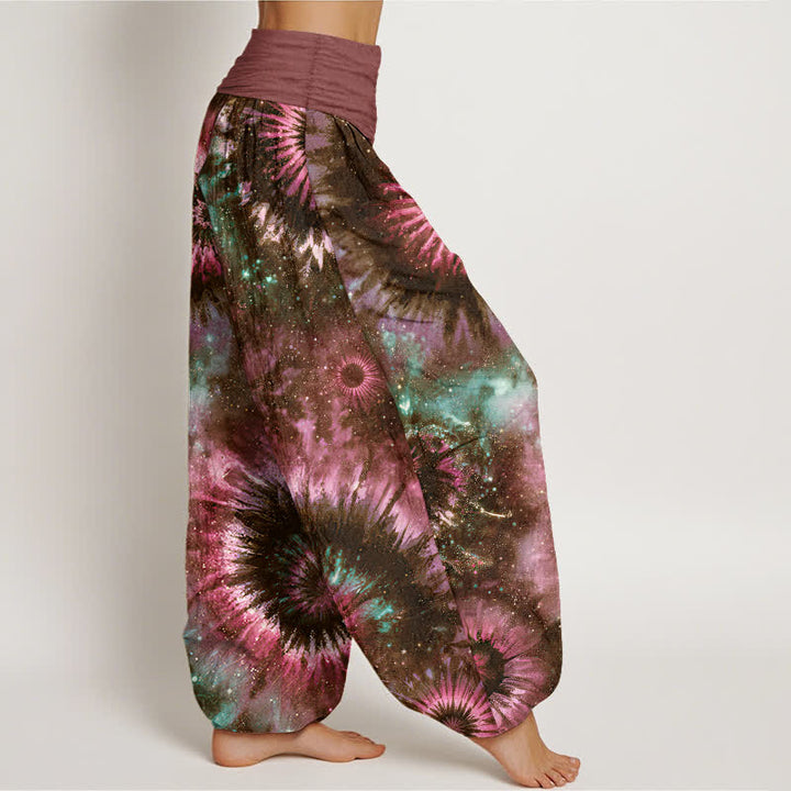 Buddha Stones Pantalones harem de mujer con cintura elástica y estampado espiral cósmico de algodón puro para mujer - image 7