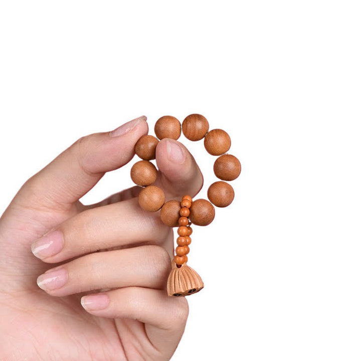 Buddha Stones Decoraciones de cuentas de meditación táctiles pulidas a mano con forma de vaina de loto y madera de durazno. - image 3
