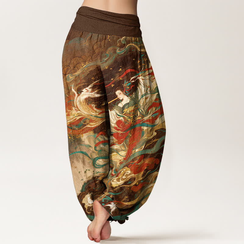 Buddha Stones Pantalones harem de algodón Dunhuang con estampado oriental de nubes y cintura elástica para mujer. - image 6