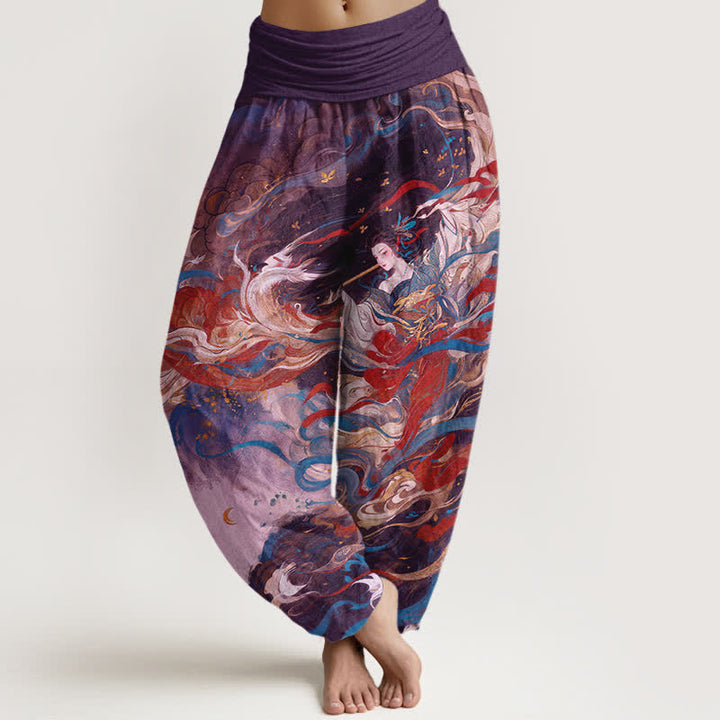 Buddha Stones Pantalones harem de algodón Dunhuang con estampado oriental de nubes y cintura elástica para mujer. - Púrpura - US16，UK/AU20，EU48 (3XL) - image 8