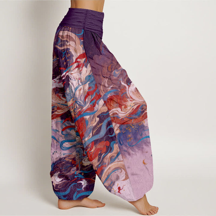 Buddha Stones Pantalones harem de algodón Dunhuang con estampado oriental de nubes y cintura elástica para mujer. - image 10