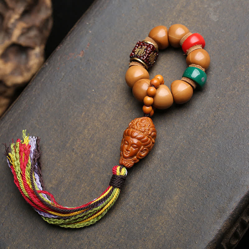 Buddha Stones Adornos de cuentas de meditación táctiles con borlas coloridas de Avalokiteshvara Fu, símbolo de paz tibetana, semillas de Bodhi. - image 1