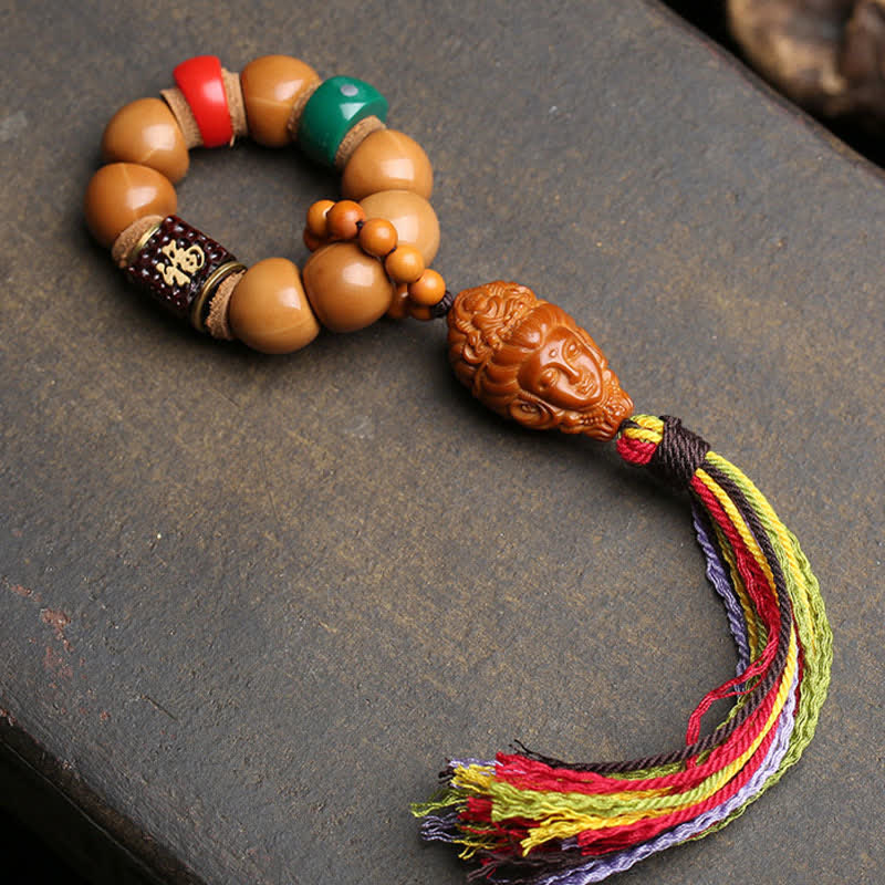 Buddha Stones Adornos de cuentas de meditación táctiles con borlas coloridas de Avalokiteshvara Fu, símbolo de paz tibetana, semillas de Bodhi. - image 2