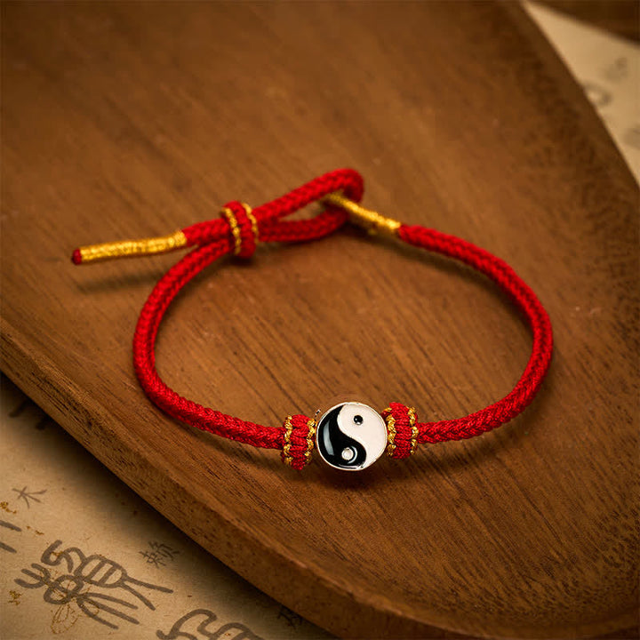 Buddha Stones Pulsera ajustable de cordón trenzado con diseño Yin Yang rojo tejido a mano - image 7