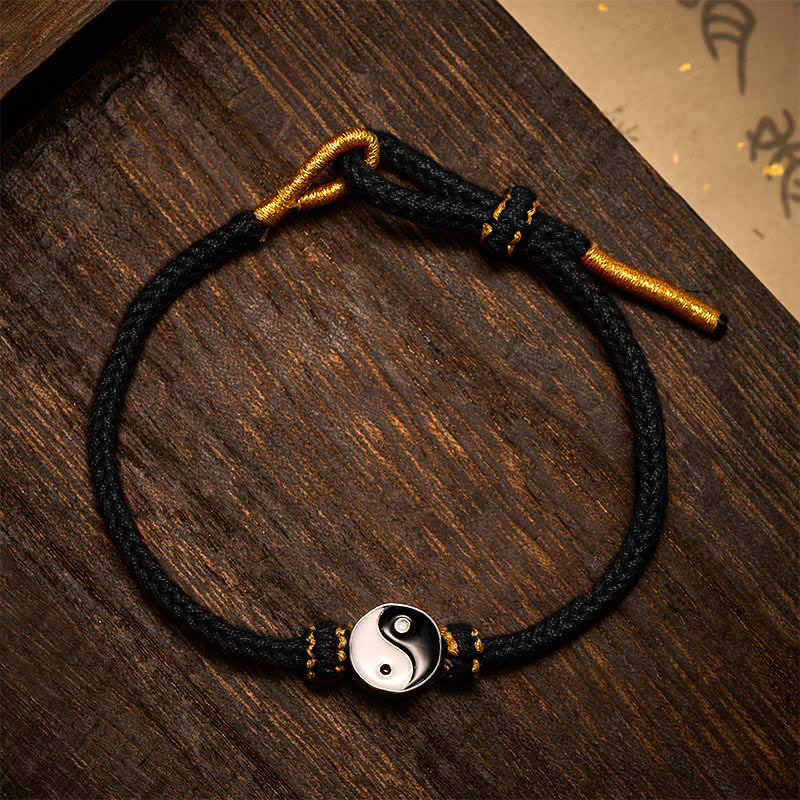 Buddha Stones Pulsera ajustable de cordón trenzado con diseño Yin Yang rojo tejido a mano - Negro - image 9