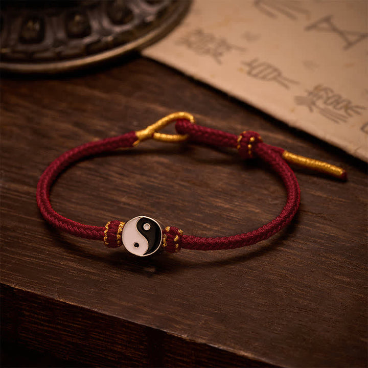 Buddha Stones Pulsera ajustable de cordón trenzado con diseño Yin Yang rojo tejido a mano - image 1
