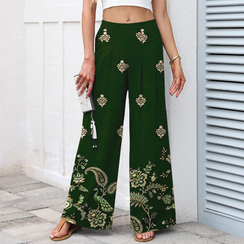 Buddha Stones Pantalones de mujer de algodón y lino con estampado floral bohemio tipo cachemir, pernera ancha, cintura elástica y bolsillos. - image 1