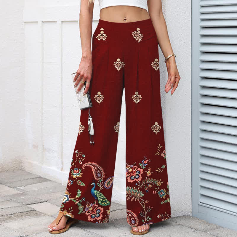 Buddha Stones Pantalones de mujer de algodón y lino con estampado floral bohemio tipo cachemir, pernera ancha, cintura elástica y bolsillos. - image 5