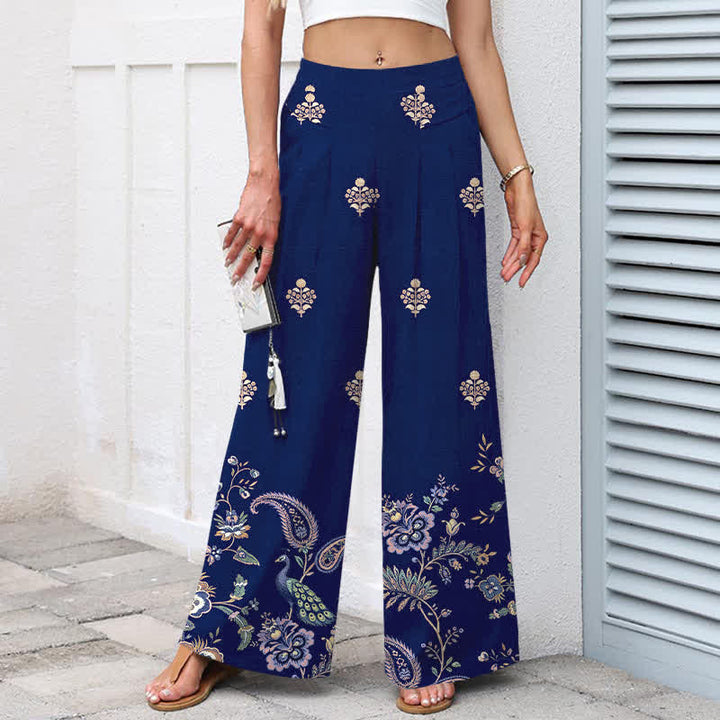 Buddha Stones Pantalones de mujer de algodón y lino con estampado floral bohemio tipo cachemir, pernera ancha, cintura elástica y bolsillos. - image 7
