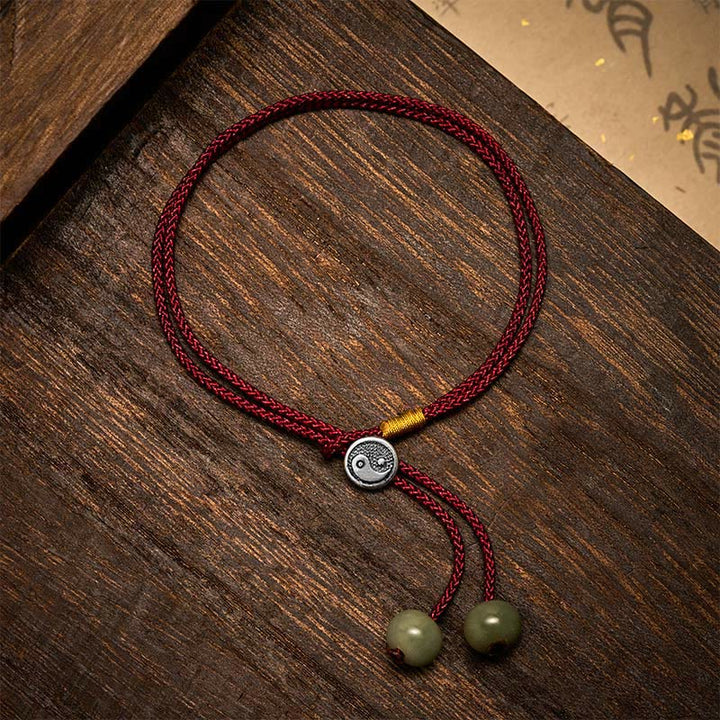 Buddha Stones Pulsera vintage de plata de ley 925 hecha a mano con diseño redondo de Yin Yang y protección, de hilo rojo trenzado, con colgante de protección. - image 1