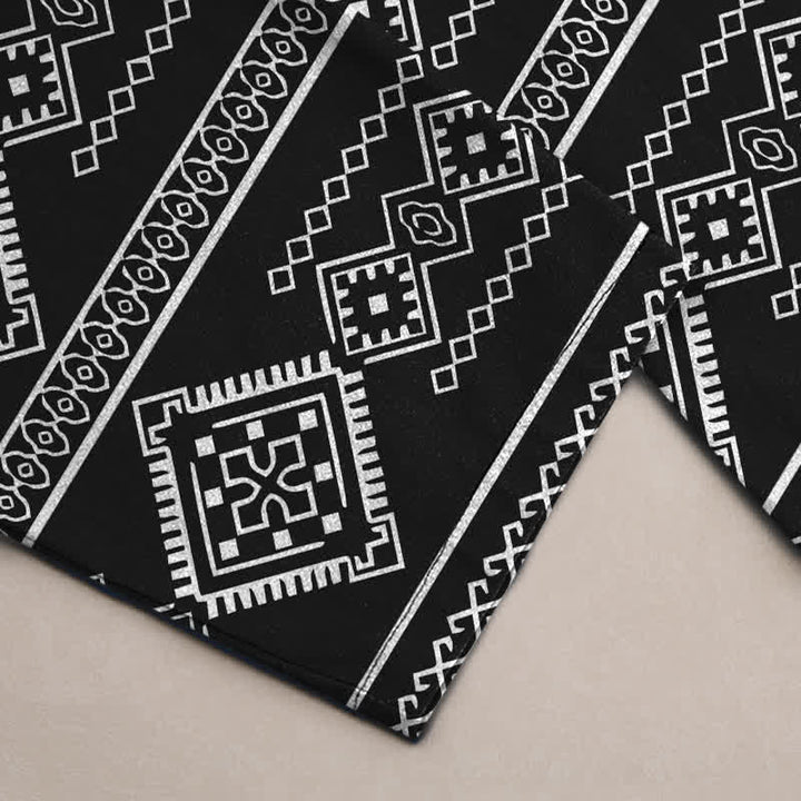 Buddha Stones Pantalones de hombre de algodón con estampado geométrico tribal de rayas, corte ajustado y bolsillos. - image 3