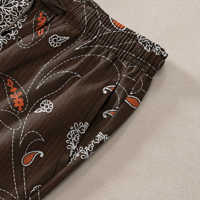 Buddha Stones Pantalones de hombre de algodón con estampado floral bohemio y corte ajustado, con bolsillos. - image 2