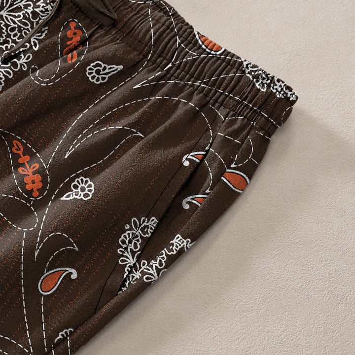 Buddha Stones Pantalones de hombre de algodón con estampado floral bohemio y corte ajustado, con bolsillos. - image 2