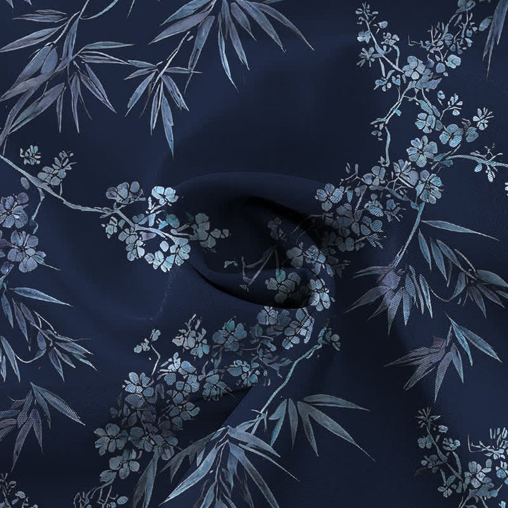 Buddha Stones Camisa transpirable de manga corta para hombre con botones y estampado de flores de ciruelo y bambú - image 14