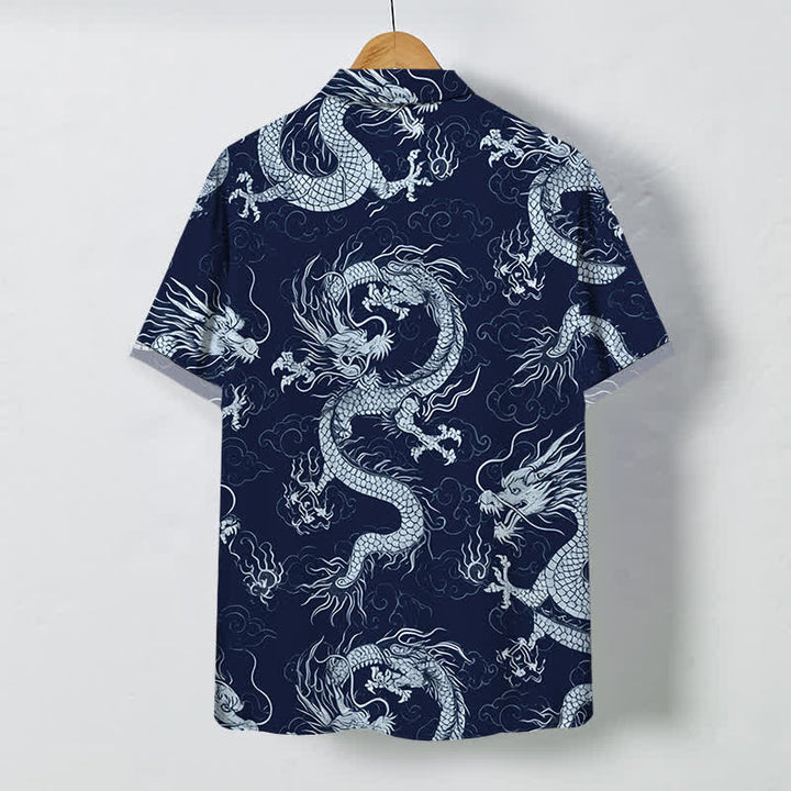 Buddha Stones Camisa de manga corta para hombre con botones y estampado de nube de dragón dorado, resistente a las arrugas. - image 11