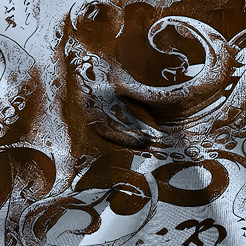 Buddha Stones Camisa de manga corta para hombre con botones y estampado de caligrafía de pulpo japonés, resistente a las arrugas. - image 5