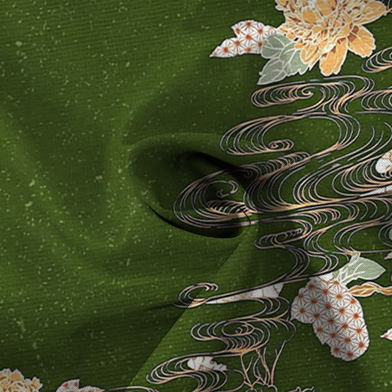 Buddha Stones Camisa transpirable de manga corta para hombre con botones y estampado de nubes y olas de loto - image 9