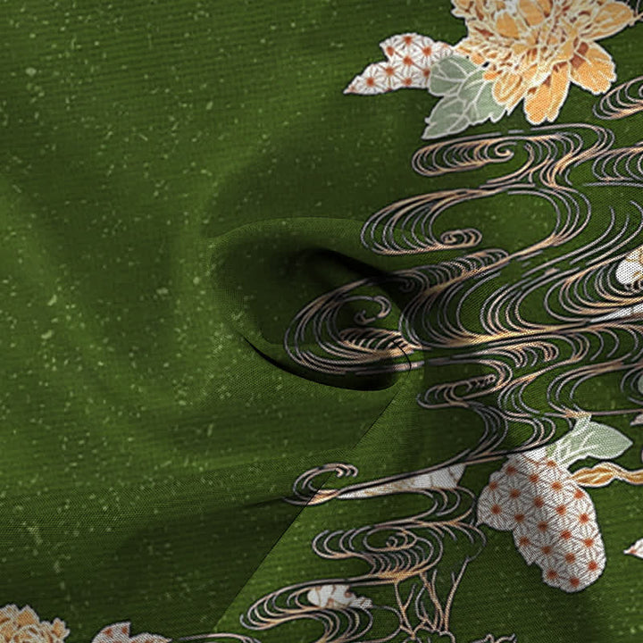 Buddha Stones Camisa transpirable de manga corta para hombre con botones y estampado de nubes y olas de loto - image 9