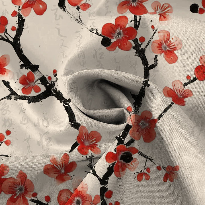 Buddha Stones Camisa de manga corta para hombre con botones y estampado de ramas de ciruelo rojo, resistente a las arrugas. - image 2