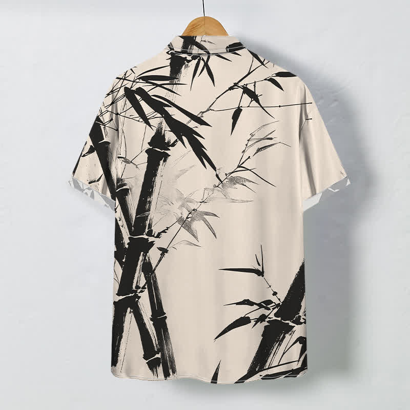 Buddha Stones Camisa de manga corta para hombre con botones estampados de bambú tinta y resistente a las arrugas - image 1