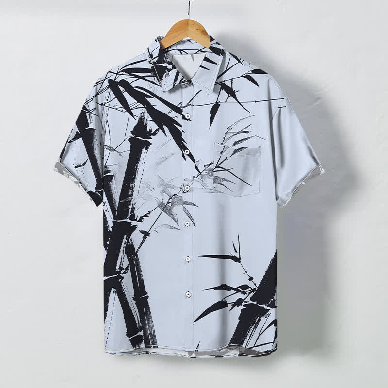 Buddha Stones Camisa de manga corta para hombre con botones estampados de bambú tinta y resistente a las arrugas - Azul claro - US/UK/AU48, UE58 (4XL) - image 6