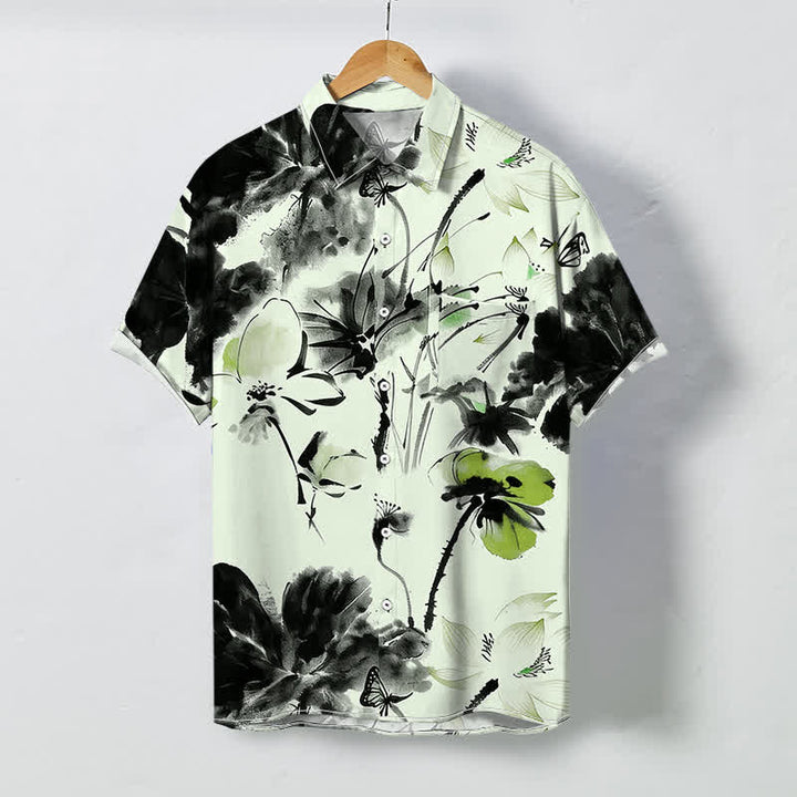 Buddha Stones Camisa transpirable de manga corta para hombre con botones y estampado floral en tinta - Gotas de miel - US/UK/AU48, UE58 (4XL) - image 3