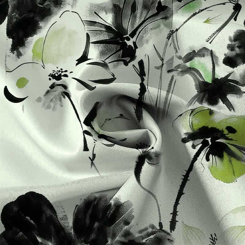 Buddha Stones Camisa transpirable de manga corta para hombre con botones y estampado floral en tinta - image 5