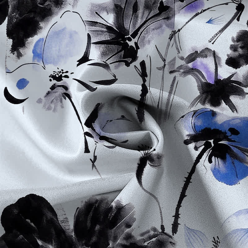 Buddha Stones Camisa transpirable de manga corta para hombre con botones y estampado floral en tinta - image 8