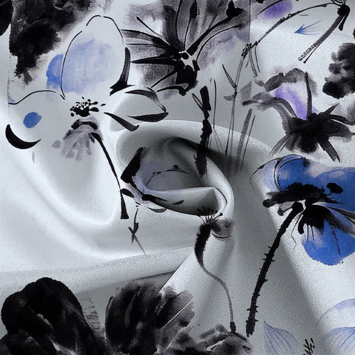 Buddha Stones Camisa transpirable de manga corta para hombre con botones y estampado floral en tinta - image 8