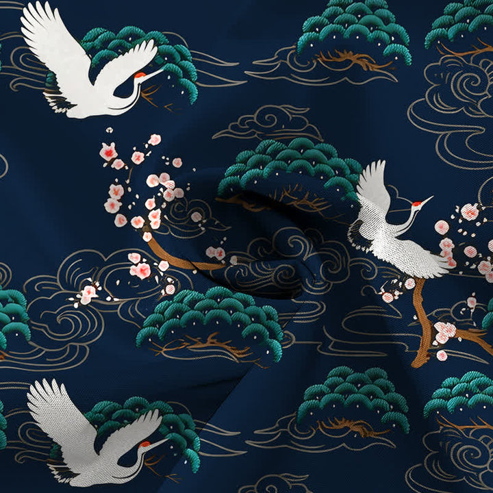 Buddha Stones Camisa transpirable de manga corta para hombre con estampado de nubes, flores de pino y grullas. - image 14