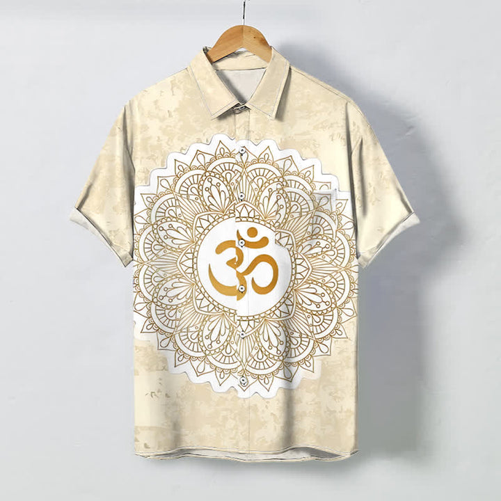 Buddha Stones Camisa transpirable de manga corta para hombre con botones y estampado de mandala Om - Beige - US/UK/AU48, UE58 (4XL) - image 0