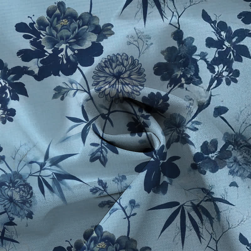 Buddha Stones Camisa transpirable de manga corta para hombre con botones y estampado floral oscuro de hojas de bambú. - image 5