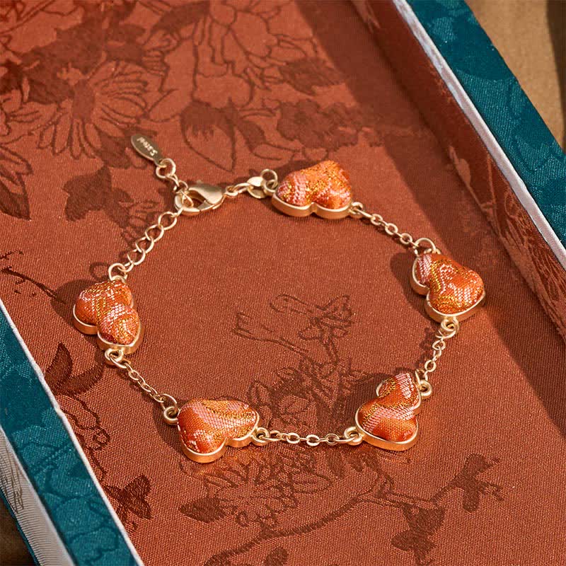 Buddha Stones Canción Brocado Calabaza Ondulaciones de Agua Buena Fortuna Pulsera China Vintage - Rojo anaranjado (mismo tono de color, el estampado varía) - image 0