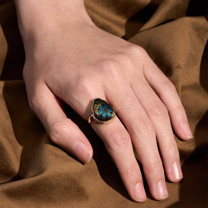 Buddha Stones Anillo ajustable de estilo chino vintage con forma de calabaza y diseño de brocado de canción. - image 4
