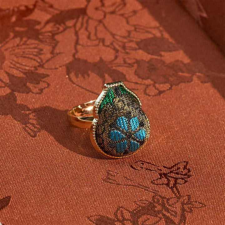 Buddha Stones Anillo ajustable de estilo chino vintage con forma de calabaza y diseño de brocado de canción. - image 1