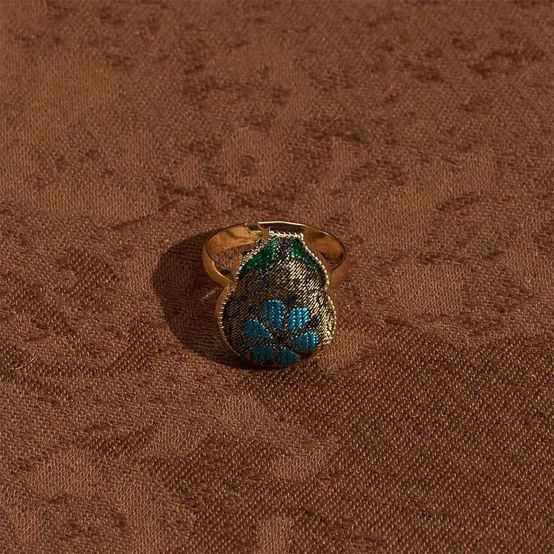 Buddha Stones Anillo ajustable de estilo chino vintage con forma de calabaza y diseño de brocado de canción. - image 3