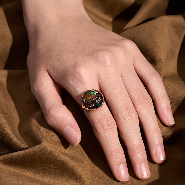 Buddha Stones Anillo redondo elegante bordado en brocado Song - image 4
