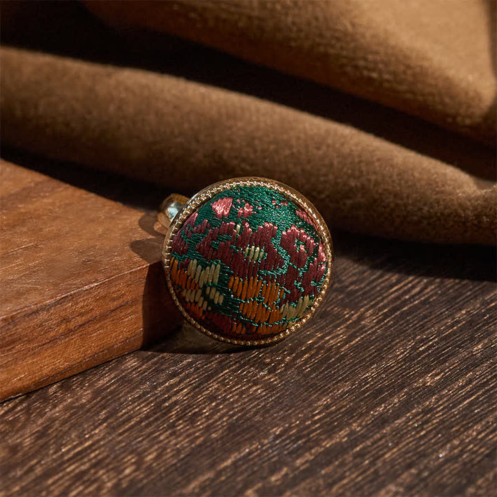 Buddha Stones Anillo redondo elegante bordado en brocado Song - image 2